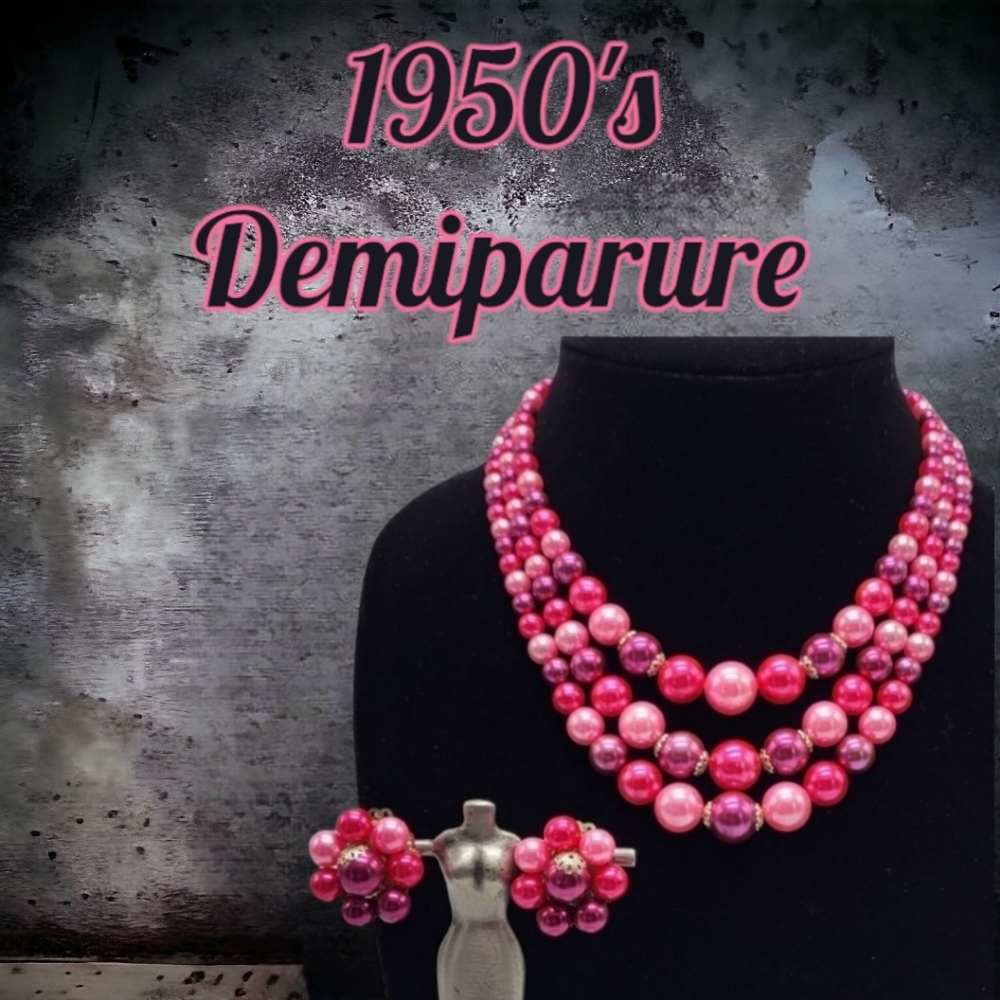 1950's Pink Faux Pearl Demiparure Set